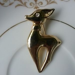 🎄Vtg Bright Gold Christmas Reindeer Brooch🦌